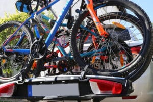 Mountain bikes on the rear bike rack